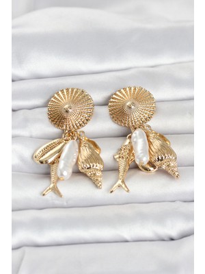 Die Grup Gold Renk Deniz Temalı Vintage Kadın Küpe