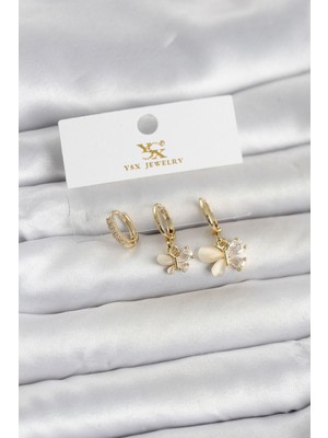 Die Grup Pirinç Gold Renk Kelebek Model 3'lü Kadın Küpe