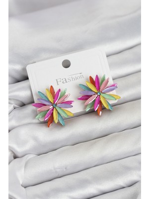 Shekka Lotus Model Karışık Renk Kristal Taşlı Kadın Küpe