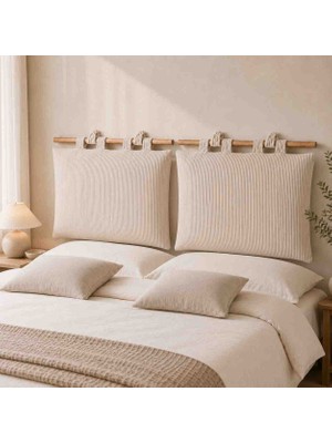 Fitilli Kadife Baza Başlık Minderi 2’li Set, Duvara Monte Yumuşak Yaslanma Yastığı 75X55 cm