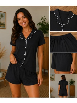 Kadın Pijama Takımı Üst Gömlek Alt Kısım Şort