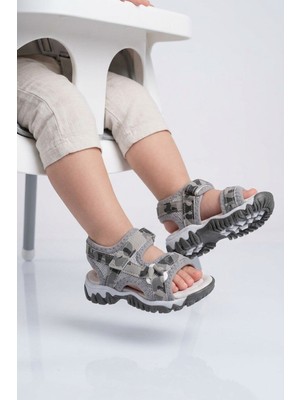 ARZEN Gri-Kamuflaj Polyester Karışımlı Çocuk Sandalet 25T104 B