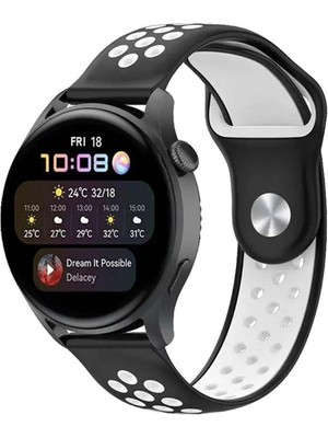 Magicool Watch 20MM Spor Delikli Kordon - Siyah-Beyaz