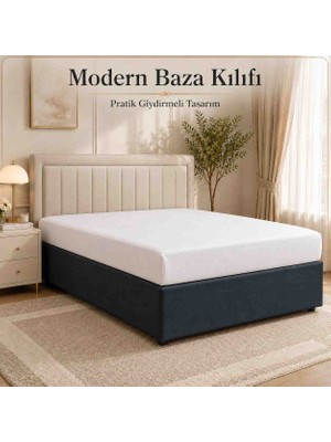 Puf Bu Modern Baza Kılıfı Çift Kişilik 160X200 cm Pratik Giydirmeli Tasarım Antrasit Baza Kenar Kılıfı