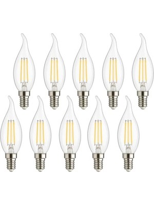 Die Grup 10'lu Paket 4W E14 Kıvrık LED Mum Ampul, Şeffaf Cam Filament
