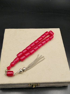 Onurlu Tesbihane Osmanlı Benzetme Çubuk Sıkma Kehribar Tespih Efe Boy 17 Habbe 11X14 mm Kiraz