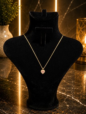 Premium 316L Zarif Kalp Detaylı Tasarım Zirkon Gold Kolye