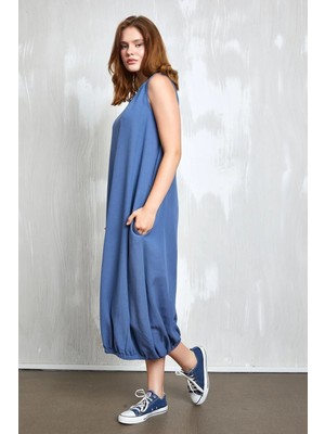 Minaaise Indigo Keten Altı Lastik Detaylı Elbise 27310