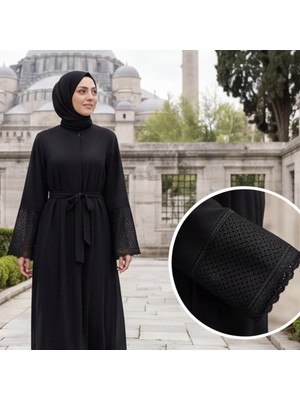 Zeynep Uyanık Lalezar Dantelli Ferace - Kuşak & Fermuarlı