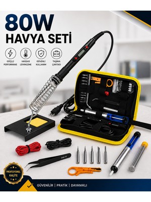 Reidan HVY80  80WATT Havya Seti 15 Parça Lehim Ahşap Yakma Kalemi  Ayarlanabilir Sıcak Havya Makinesi Başlıkları ile Lehim Makinası