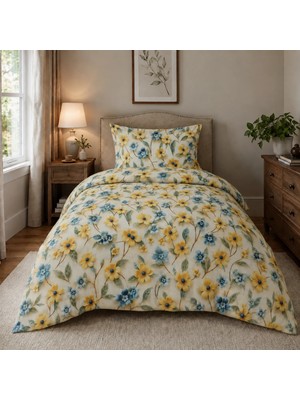 Karen Home %100 Pamuk  Lastikli Çarşaflı Tek Kişilik Nevresim Takımı | Sarı Kır Çiçekleri