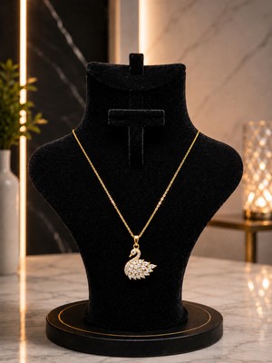 316L Premium Zirkon Taşlı Kuğu Figürlü Zarif Gold Kolye
