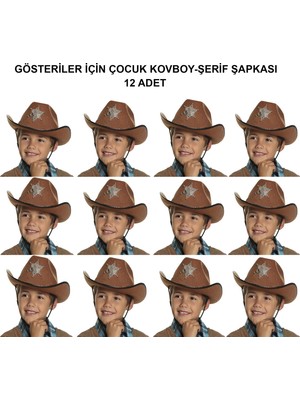 Raftan Topla Kovboy Şerif Şapkası Kahve 12 Adet - Kostüm, Parti ve Gösteri Şapkası