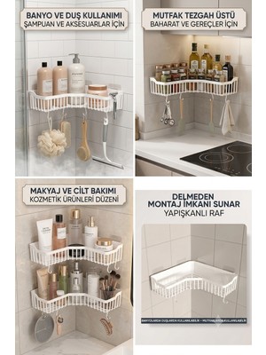 Yapışkanlı Duş Banyo Mutfak Köşesi Sabunluğu Şampuanlık Duş Jeli Organizer.1 Adet