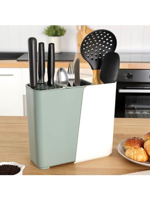 Belirtilmemiş Ayarlanabilir Sürgülü Kaşıklık Bıçaklık Organizer,2-3 Bölmeli Tezgah Üstü Stand (Yeşi̇l)