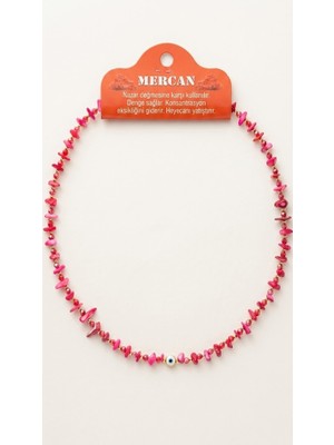Ceyyiz Kadın Doğal Mercan Taşlı Nazar Boncuklu Kolye - 45 cm Pembe Mercan Taşı Şifalı Takı
