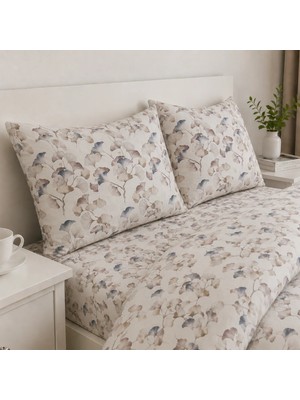 Karen Home Lastikli Çarşaflı Çift Kişilik Nevresim Takımı | Pudra Yaprak Esintisi