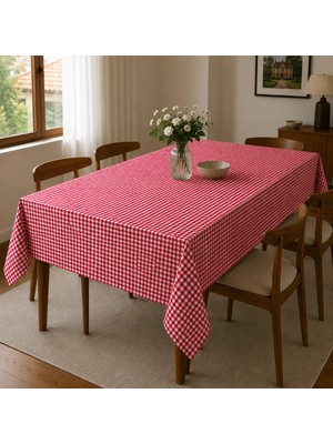 Freyja Home Su Geçirmez Duck Masa Örtüsü- 120X180 cm | Kırmızı Minik Ekose
