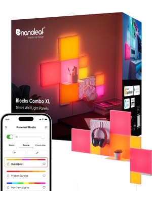Belirtilmemiş Nanoleaf Blocks Başlangıç ​​seti | 10'lu Paket Kombinasyon, Rgbw Renk Değiştiren Duvar Aydınlatmala