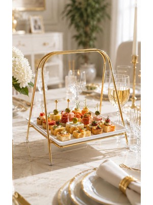 Statika Home Lüks Gold Ayaklı Tek Katlı , Mika, Şık Sunumluk , Tatlı , Kahve & Kurabiyelik , Ikram Tepsisi Standı , Söz Nişan Sunum Tepsisi