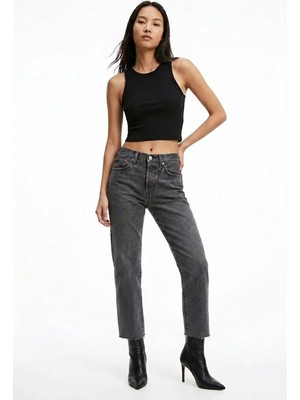 Levi's Kadın 501 Minimalist Crop Jean Pantolon - Yüksek Bel-Skük Paça Detaylı --0001