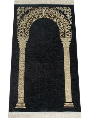 Belirtilmemiş Lüks Mihrap Desenli Şönil Dokuma Seccade Siyah