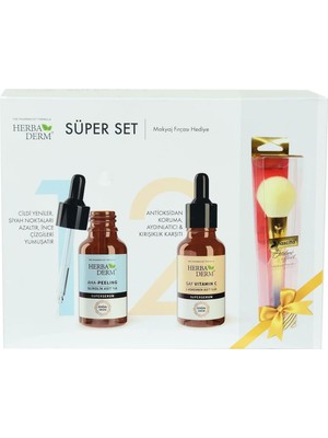 Belirtilmemiş Herbaderm Süper Set Superserum Aha-Peeling 30 ml + Saf C 30 ml + Hediye Makyaj Fırçası