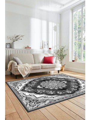 Belirtilmemiş Klasik Desen Dijital Kaymaz Taban Yıkanabilir Yolluk Mutfak Salon Halısı Klasi̇k-13, Gri, 60 x 150