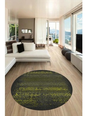 Belirtilmemiş Sade Desen Dijital Kaymaz Taban Yıkanabilir Yuvarlak Mutfak Salon Halısı Y-Modern-28, Sarı,