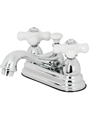 Belirtilmemiş Brass KS3601PX Restorasyon Porselen Çapraz Saplı 4 Inç Centerset Lavabo Bataryası, Parlak