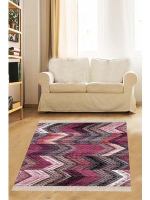 Belirtilmemiş Pelangi Mor Otantik Kilim Desenli Etnik Dijital Baskı Yıkanabilir Salon Halısı, Mor 80 x 350