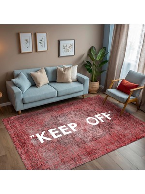 Belirtilmemiş Latte Dizayn Kırmızı Keep Off Eskitme Şönil Pamuk Tabanlı Yıkanabilir Kaymaz Antibakteriyel Salon H