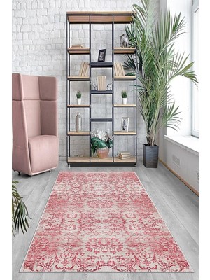 Belirtilmemiş Pelangi Pembe Çiçek Desenli Yıkanabilir Kaymaz Taban Tutmaz Salon Halısı Yolluk, Pem