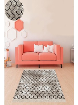 Belirtilmemiş Pelangi Geometrik Desenli Dijital Baskı Yıkanabilir Kaymaz Taban Kilim Desen Salon Halı (Bej