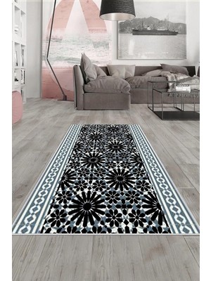 Belirtilmemiş Pelangi Gri Geometrik Desen Yıkanabilir Kaymaz Taban Tutmaz Salon Halısı Yolluk, Gri