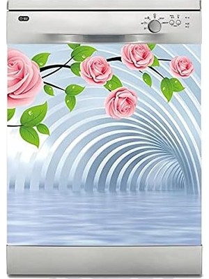 Belirtilmemiş Bulaşık Makinesi Sticker Kaplama Beyaz Eşya Kaplama 3D Tünel Pembe Güller