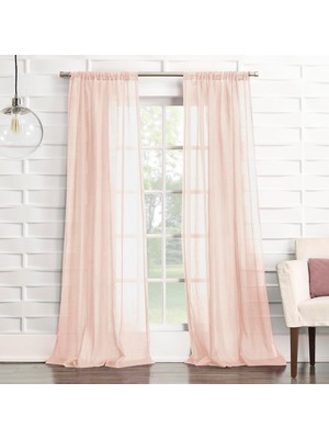 Belirtilmemiş No. 918 Tayla Ezilmiş Doku Yarı Şeffaf Çubuk Cep Perde Paneli, 127 cm x 213 Cm, Pembe