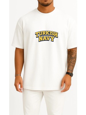 Bahriyeli Collection Oversize Turkish Navy Yazı Göğüs Baskılı Unisex T-Shirt