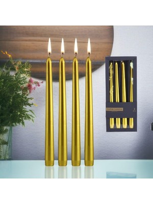 Belirtilmemiş Şamdan Mum 4'lü Metalik Boya Gold Dekoratif Mumu Kandil Hediyelik Fitilli Mumluk Parlak Altın 25 cm