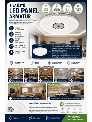 Lena Teknik Sıva Üstü LED Panel 45W Dekoratif Armatür Inci 49 Cm(Gün Işığı 4000K)