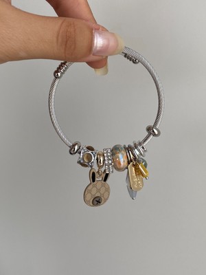 Owentis Çelik Silver Taşlı Çoklu Charm Gucci Model Naira Bileklik -Kararma Yapmaz-