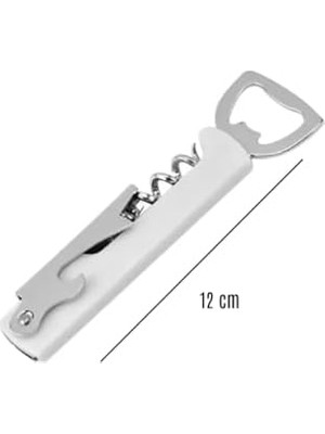 HBMB Store Beyaz Metal Çok Fonksiyonlu Şişe ve Tirbuşon Açacak – 12 cm | 3’ü 1 Arada Şık ve Dayanıklı Tasarım