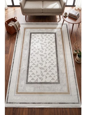 Merinos Vista Krem Kahverengi Çerçeveli %100 Akrilik Yumuşak Dokulu Salon Oturma Odası Halısı 76593-957