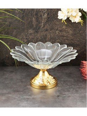 Empressco Gold Ayaklı Li Cam Papatyalı Meyvelik Sunumluk 33 cm
