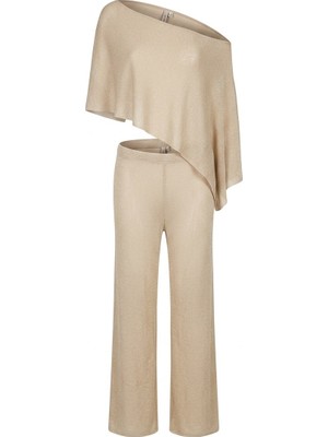 Aquella Asimetrik Gold Pelerin Pantolon Takım