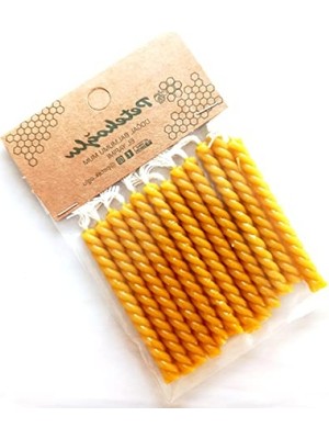 Esranın Dünyası El Yapımı Doğal Balmumu Mum Seti - 12 Adet, Küçük Pasta Mumları (Sarı)