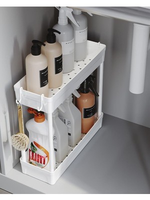 HBMB Store Rafata Çok Amaçlı 2 Katlı Evye Altı Düzenleyicisi Askılı Banyo Düzenleyici Dolap Içi Organizer Raf