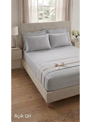 Nadide Çeyiz Çift Kişilik Lastikli Çarşaf Takımı Gri Renk 160X200+35 cm Düz Çarşaf Nervürlü 2 Yastık Kılıflı  Renk %100 Pamuk