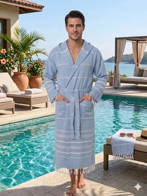 Sundoku Home Kapşonlu Peştemal Bornozu %100 Pamuk Unisex Bedenli Bornoz