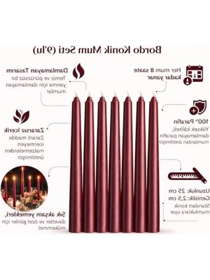 Esranın Dünyası Kırmızı Ince Şamdan Mum Seti - 10'lu Paket, 25 cm